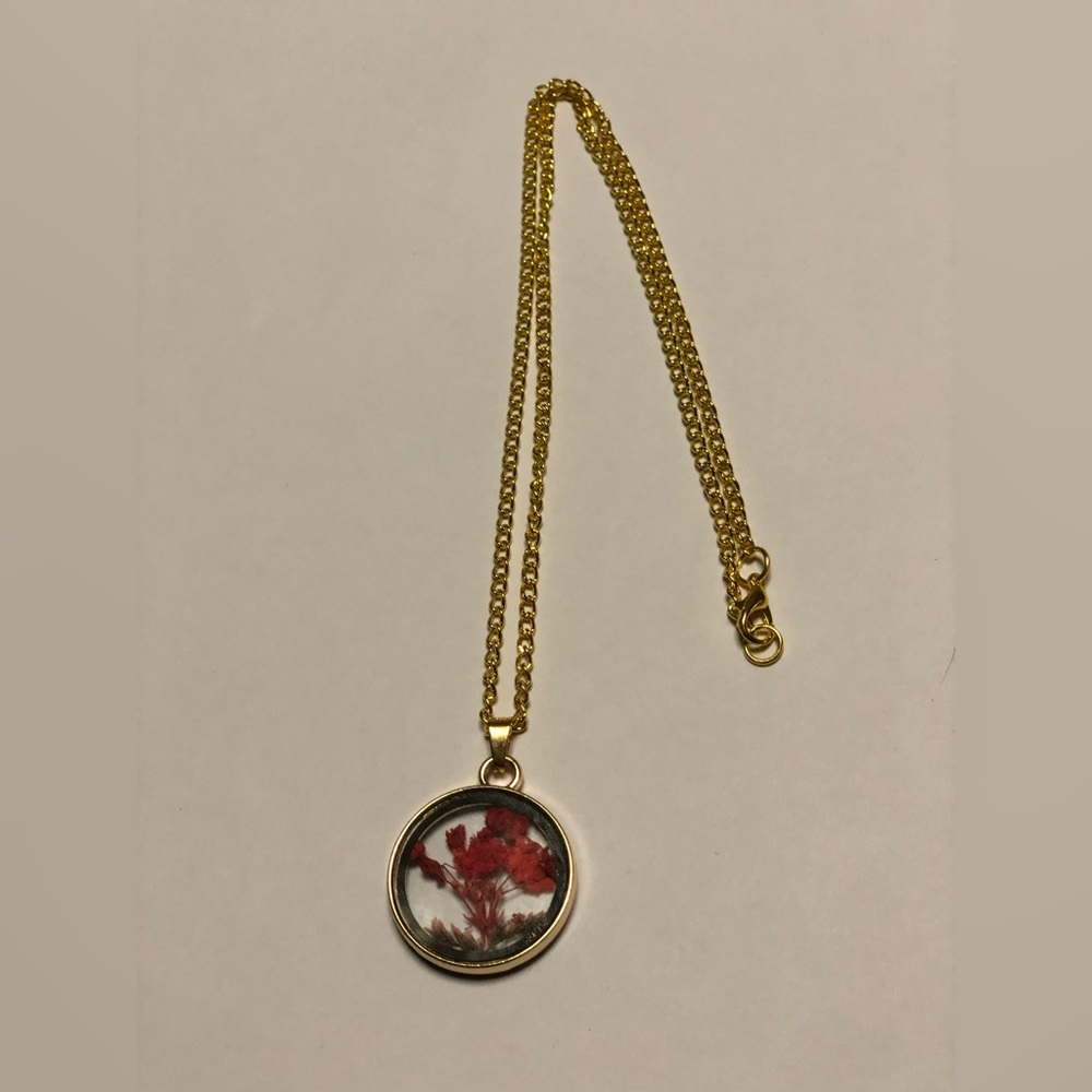 Red Flower Press Necklace